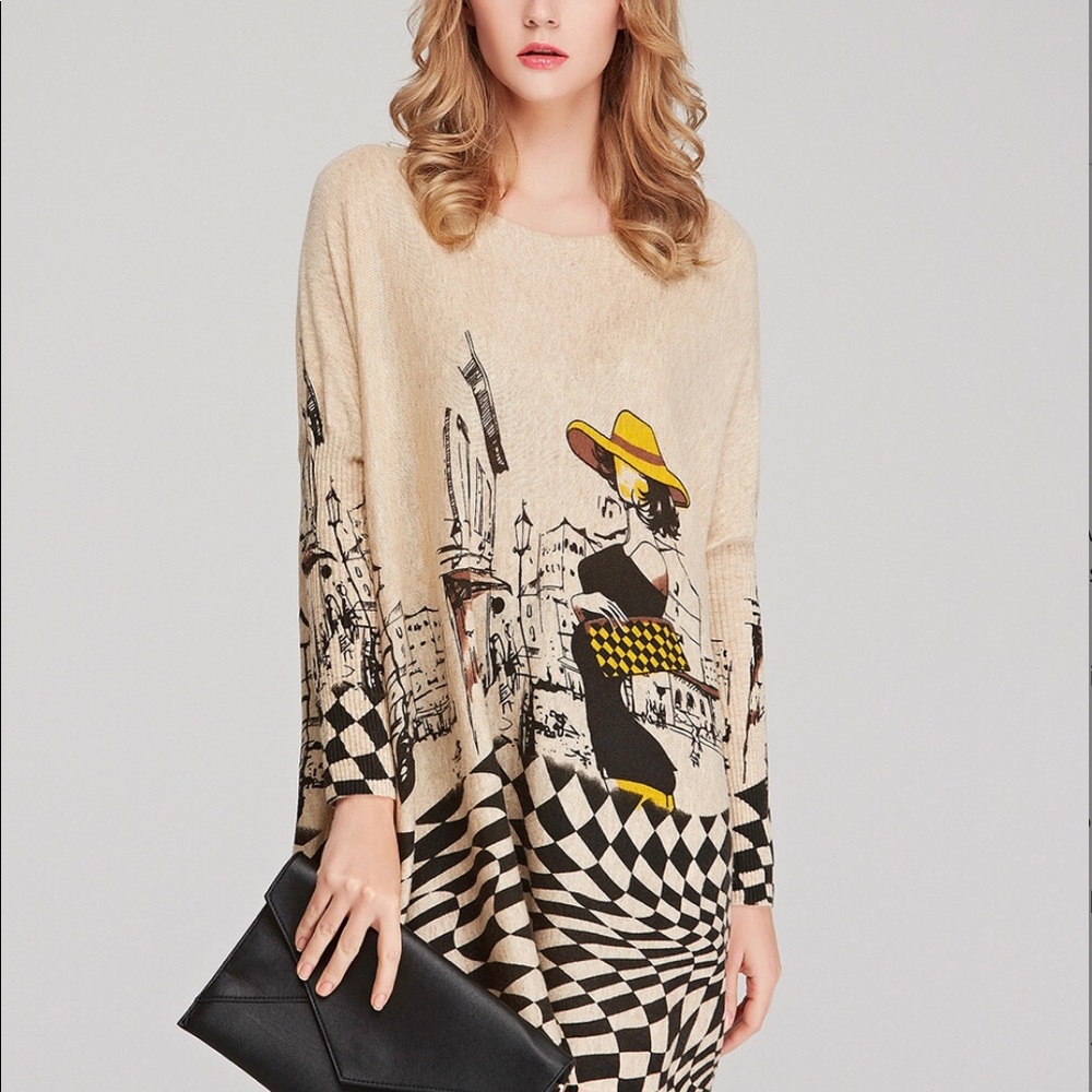 Tan Fashionista-Themed Boatneck Tunic